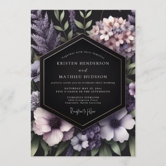 Violet Nocturnal Bloom Wedding Kaart (Voorkant)