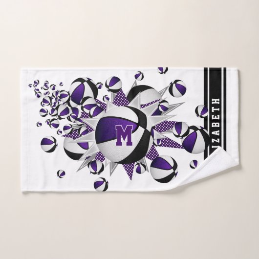violet noir basketballs stars filles monogrammed (Serviette à main)