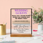 Violet Noir Bois Invité Nom de bloc de livre (Mariage)