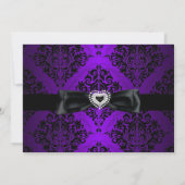 Violet noir Damas étincelant doux 16 Invitation (Dos)