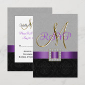 Violet Noir Gris Damas Or Initial Réponse Mariage (Devant / Derrière)