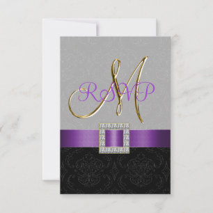 Violet Noir Gris Damas Or Initial Réponse Mariage