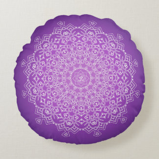 Violet Om Mandala Méditation Coussin ronde