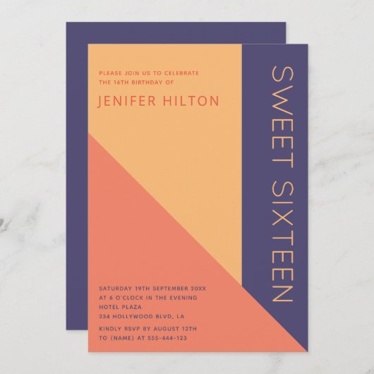 Violet oranje kleurenblok, zoet zestien kaart (Voorkant / Achterkant)