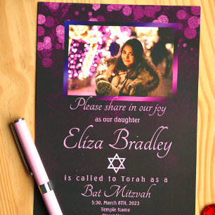 Violet, Paars Bat Mitzvah Invite w/Star van David Kaart