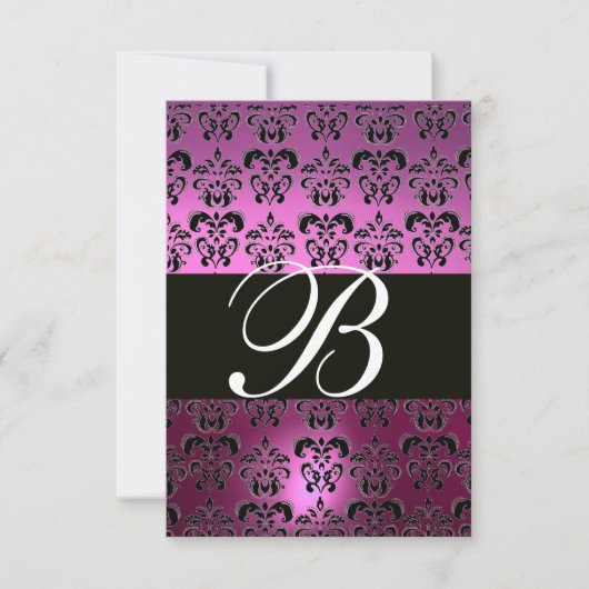 VIOLET PAARS BLACK DAMASK MONOGRAM RSVP wit (Voorkant)