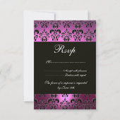 VIOLET PAARS BLACK DAMASK MONOGRAM RSVP wit (Achterkant)