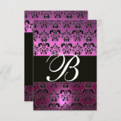 VIOLET PAARS BLACK DAMASK MONOGRAM RSVP wit (Voorkant / Achterkant)
