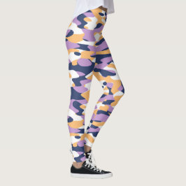 Violet Paars donkerblauw gele camouflage patroon Leggings