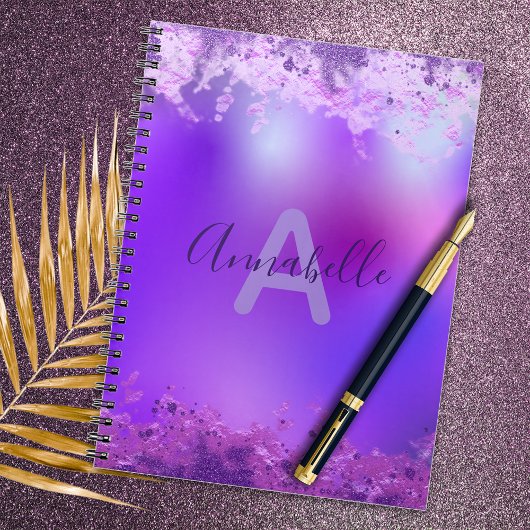 Violet Paars Fancy modern Glam Glitter Custom Notitieboek