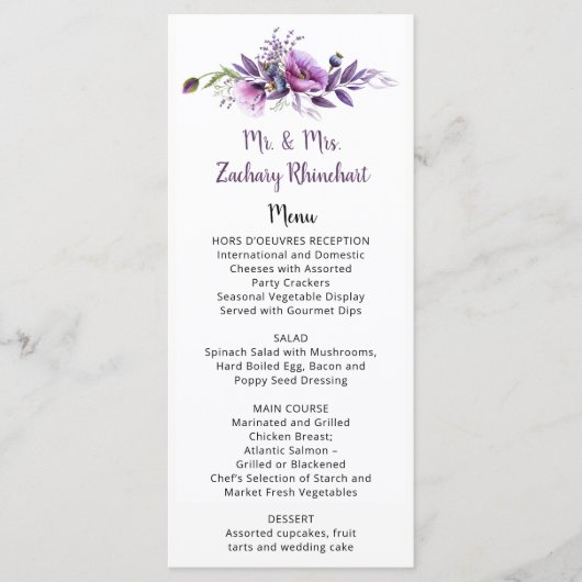 Violet Paars Lavender Floral Guest Name | Menu (Voorkant)