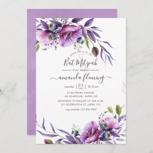Violet Paars Poppy Floral Bat Mitzvah Kaart