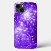 Violet Paars Sparkly Stars Celestial Foto Case-Mate iPhone Case (Achterkant)