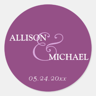 Violet paarse aangepaste ampersand bruiloft gunst  ronde sticker