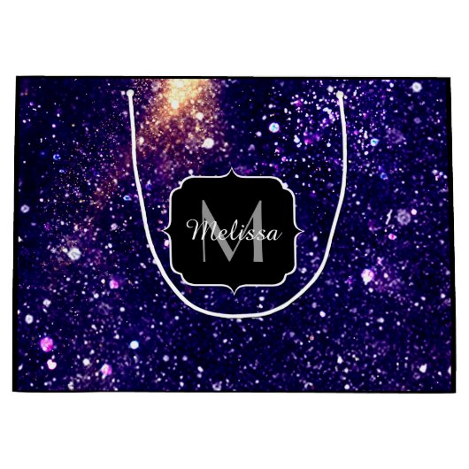 Violet paarse abstracte galaxy Custom Monogram Large Cadeautasje (Voorkant)