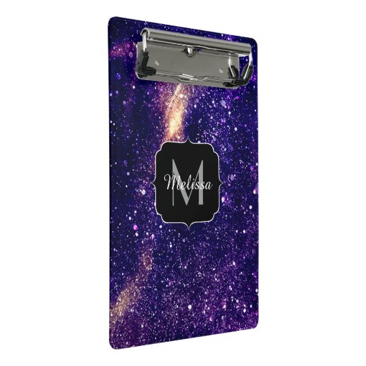 Violet paarse abstracte galaxy Custom Monogram Mini Klembord (Schuin)