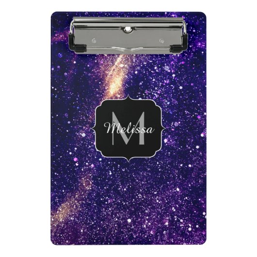 Violet paarse abstracte galaxy Custom Monogram Mini Klembord (Voorkant)