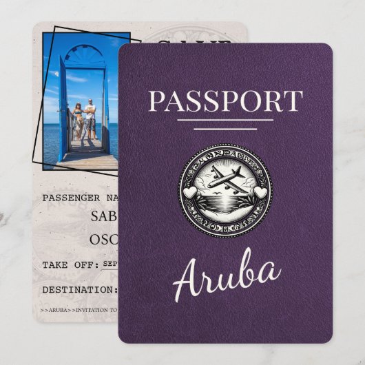 Violet Paarse Aruba Passport Bewaar de datum Save The Date (Voorkant / Achterkant)