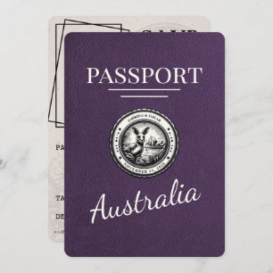 Violet Paarse Australië Paspoort Bewaar de datum Save The Date