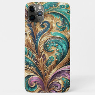 Violet Paarse Blauwgroen Blauw Groen Goud Paisley iPhone 11 Pro Max Hoesje