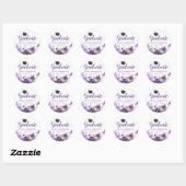Violet Paarse Bloemen Afstuderen Afstuderen Favor Ronde Sticker (Vel)