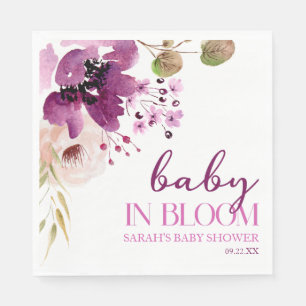 Violet Paarse bloemige Baby in bloei Baby shower Servet