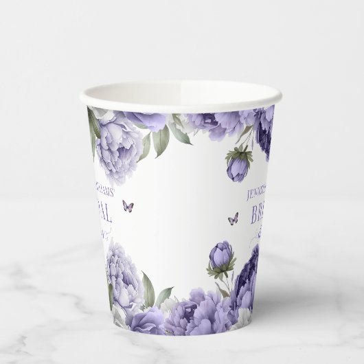 Violet paarse bloemige vrijgezellenfeesten papiere papieren bekers (Links)