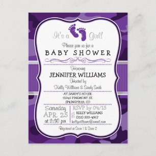 Violet Paarse Camo, Camouflage Baby shower Uitnodiging Briefkaart