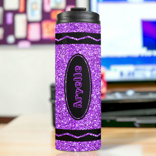 Violet Paarse douanenaam Glitter Crayon Tumbler Thermosbeker