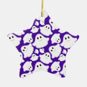 Violet Paarse en witte Halloween Ghost; Ghosts Keramisch Ornament