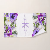 Violet paarse florals white monogram name script handdoek (Handdoek)