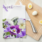 Violet paarse florals white monogram name script theedoek (Quarter Fold)