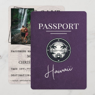 Violet Paarse Hawaii Passport Bewaar de datum Save The Date