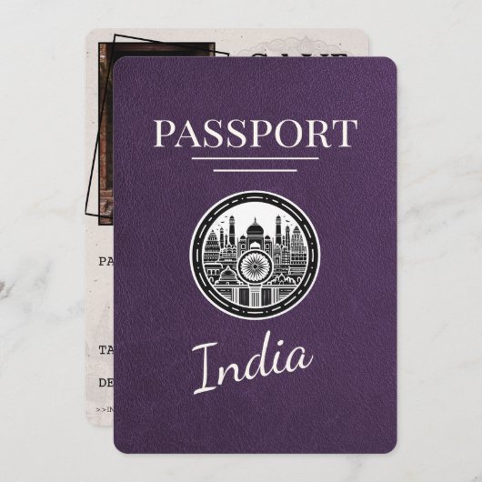Violet Paarse Indiaas paspoort Bewaar de datum Save The Date (Voorkant / Achterkant)