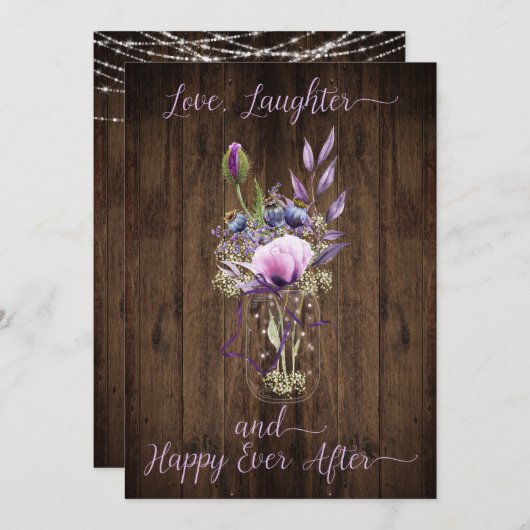 Violet Paarse Lavendel Bloemen Mason Jar Bruiloft Kaart (Voorkant / Achterkant)