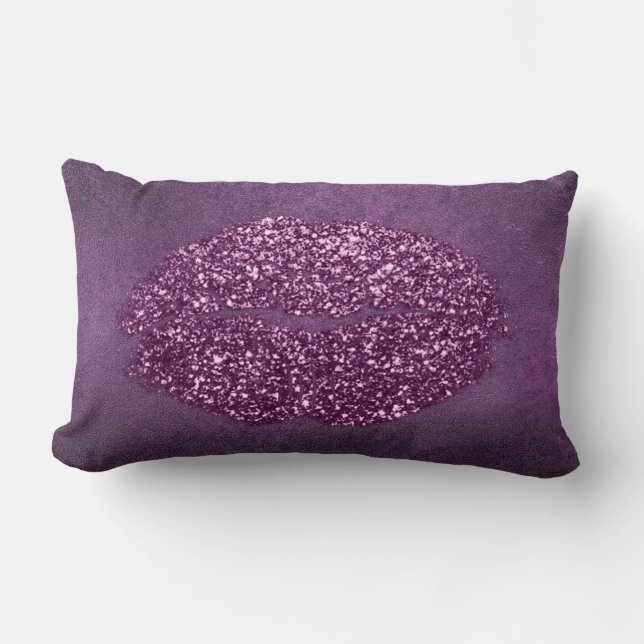 Violet Paarse Lippen Glitter Plum Girly Make-up Ku Kussen (Voorkant)