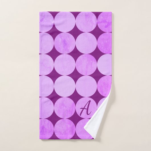 Violet, Paarse magenta & roze cirkels Monogram Bad Handdoek (Handdoek)