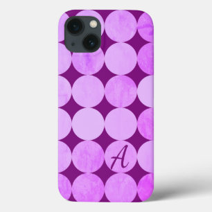 Violet, Paarse magenta & roze cirkels Monogram iPhone 13 Hoesje