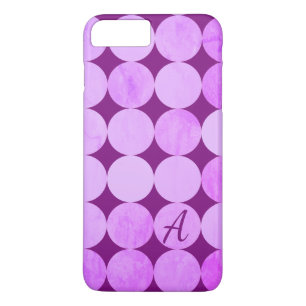 Violet, Paarse magenta & roze cirkels Monogram iPhone 8 Plus / 7 Plus Hoesje