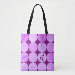 Violet, Paarse magenta & roze cirkels Monogram Draagtas
