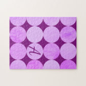 Violet, Paarse magenta & roze cirkels Monogram Legpuzzel (Horizontaal)