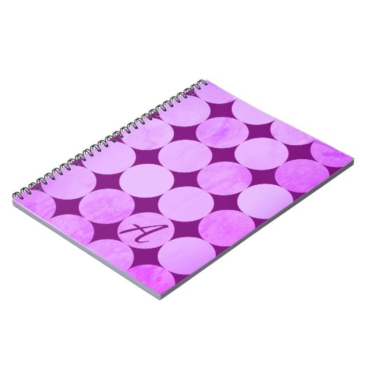 Violet, Paarse magenta & roze cirkels Monogram Notitieboek (Linkerzijde)
