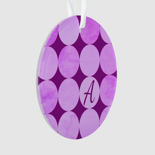 Violet, Paarse magenta & roze cirkels Monogram Ornament (voorkant)