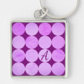 Violet, Paarse magenta & roze cirkels Monogram Sleutelhanger (Voorkant)