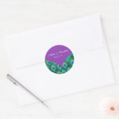 Violet Paarse Peacock bruiloft Ronde Sticker (Envelop)