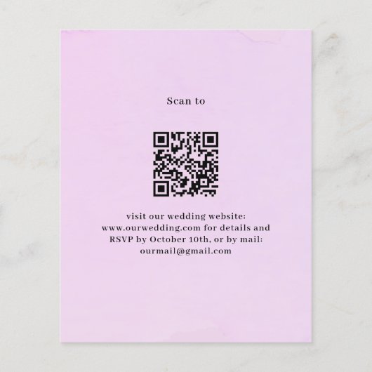 Violet paarse QR RSVP budget bruiloft uitnodiging (Achterkant)