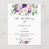 Violet paarse QR RSVP budget bruiloft uitnodiging (Voorkant)