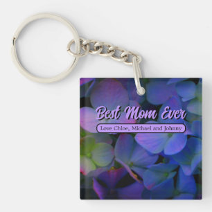 Violet paarse roze blauwe hydrangeasbloem, mama sleutelhanger