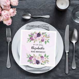 Violet paarse roze bloemen verjaardag servet