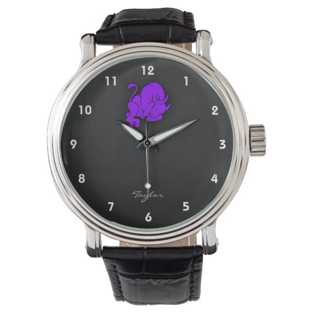Violet Paarse Stier Horloge (Voorkant)